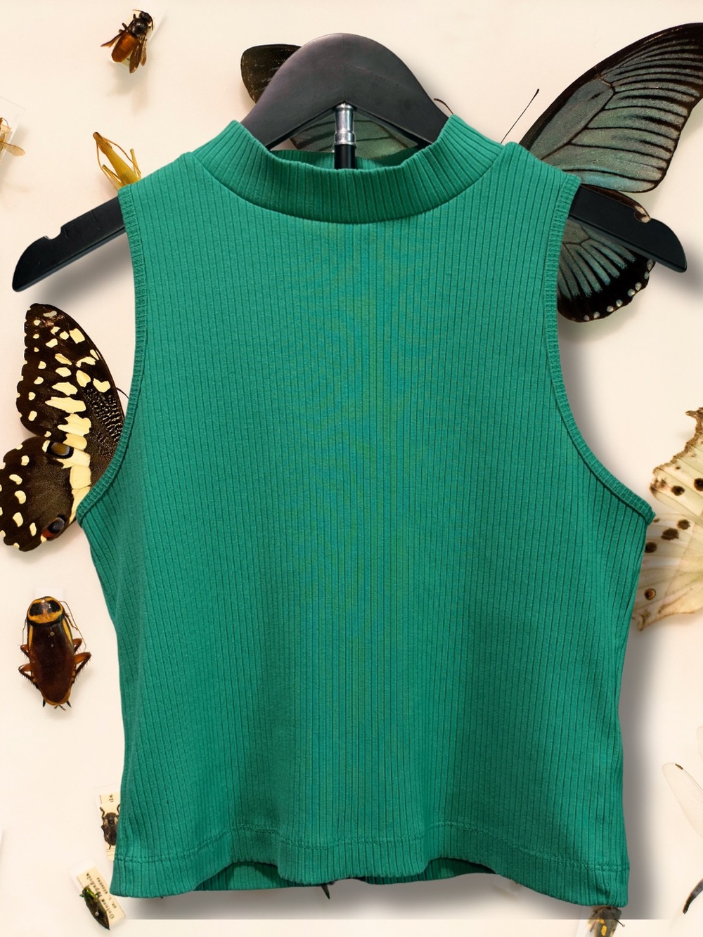Old Navy Ribbed Mock Neck Crop Tank | Jade Green | Fitted Sleeveless | Sz M